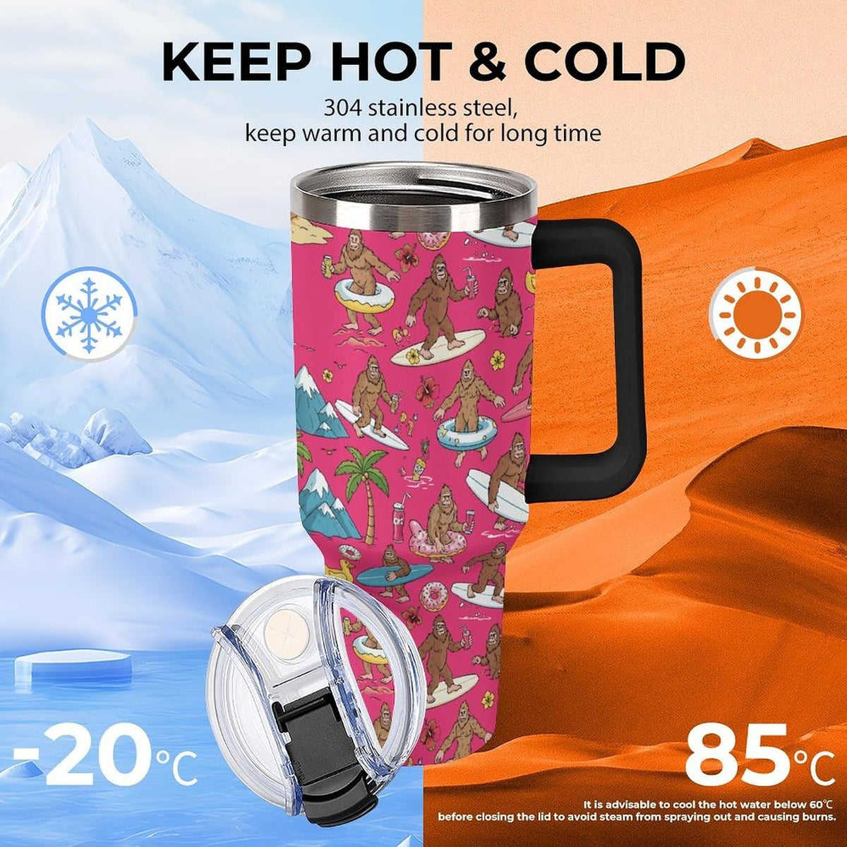 Leakproof Car Cup Vacuum Sealed With Lid For Office Crystal Clear Blue Water Ripple Print Drinkware Light Rose Red-style-5 - Colors D
