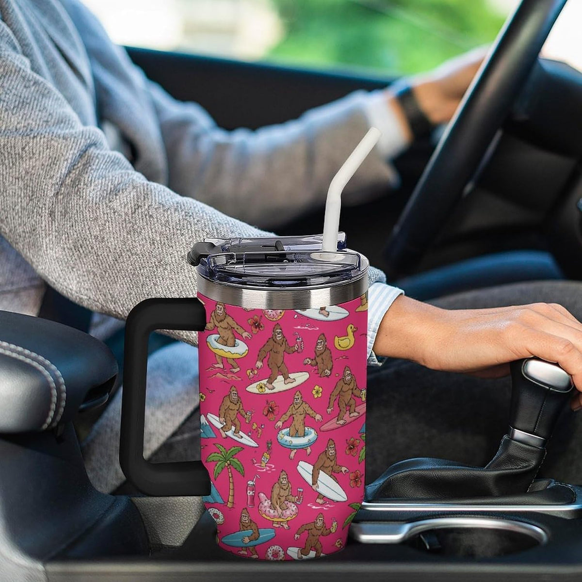 Leakproof Car Cup Vacuum Sealed With Lid For Office Crystal Clear Blue Water Ripple Print Drinkware Light Rose Red-style-5 - Colors D