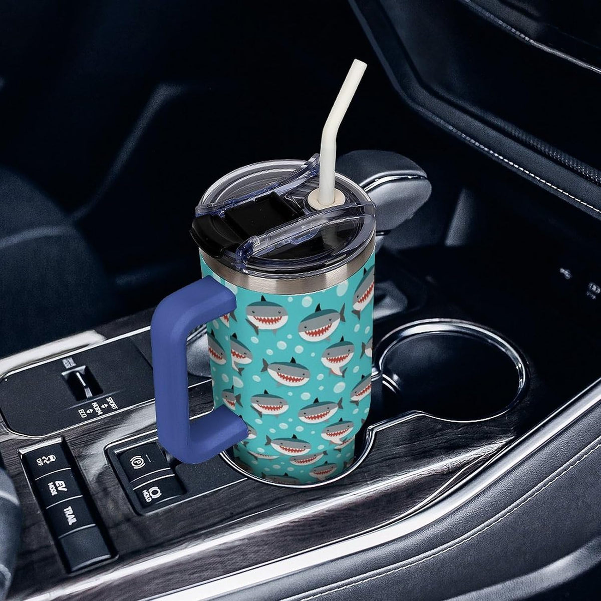 Leakproof Car Cup Vacuum Sealed With Lid For Office Crystal Clear Blue Water Ripple Print Drinkware Light Rose Red-style-5 - Colors D