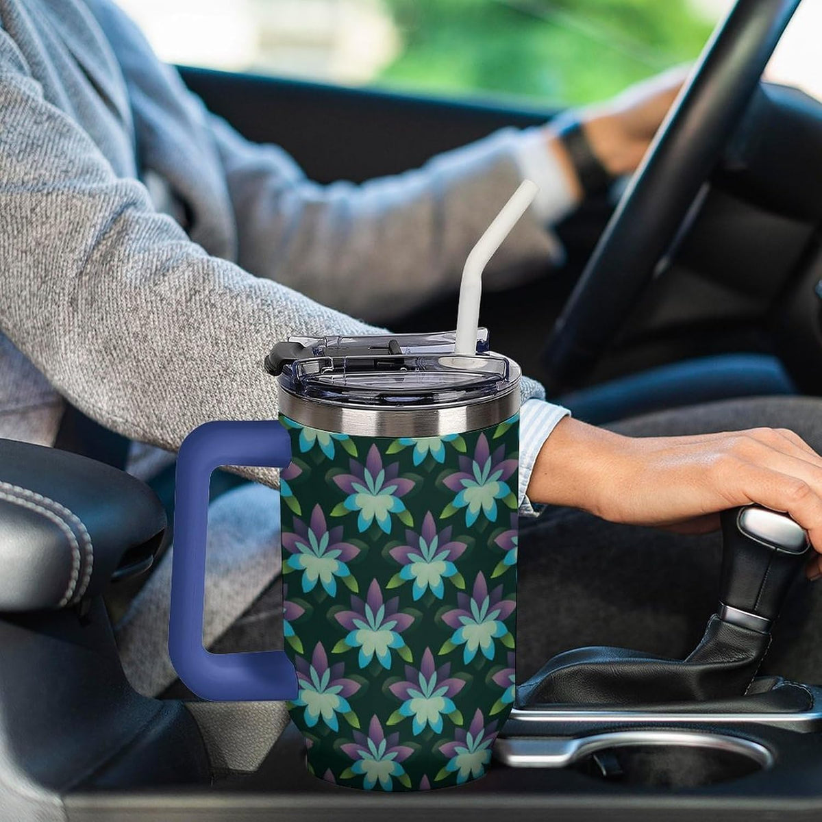 Leakproof Car Cup Vacuum Sealed With Lid For Office Crystal Clear Blue Water Ripple Print Drinkware Light Rose Red-style-5 - Colors D