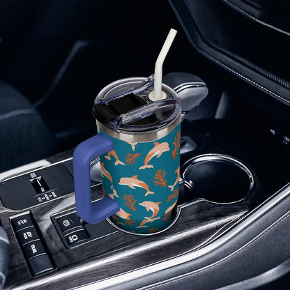 Leakproof Car Cup Vacuum Sealed With Lid For Office Crystal Clear Blue Water Ripple Print Drinkware Light Rose Red-style-5 - Colors D