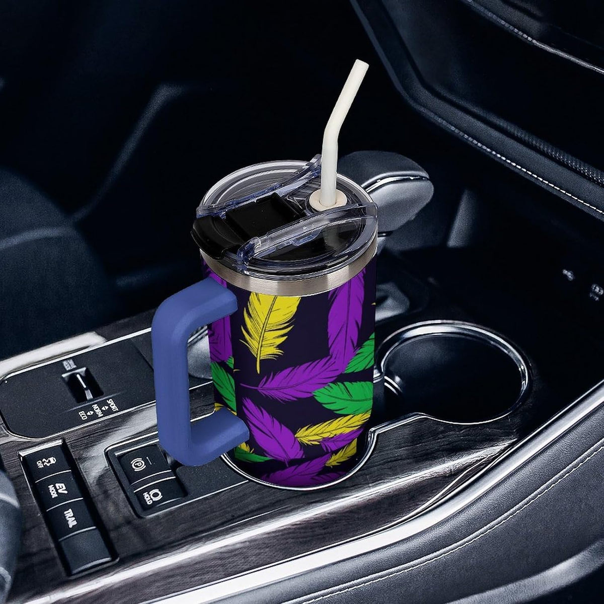 Leakproof Car Cup Vacuum Sealed With Lid For Office Crystal Clear Blue Water Ripple Print Drinkware Light Rose Red-style-5 - Colors D