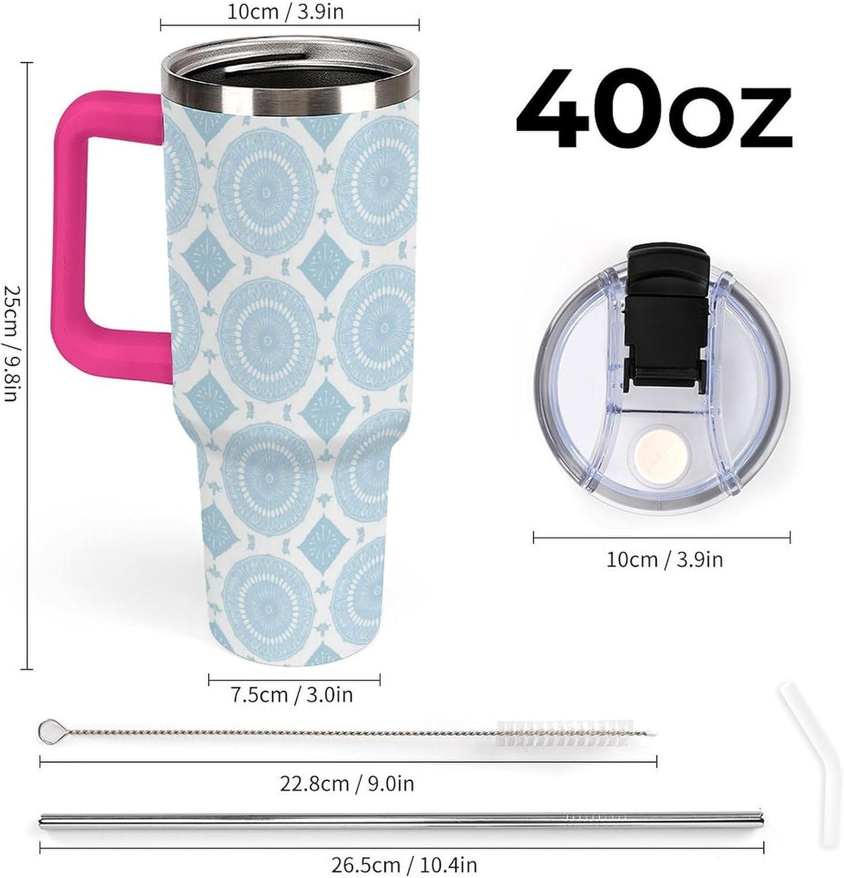 Leakproof Car Cup Vacuum Sealed With Lid For Office Crystal Clear Blue Water Ripple Print Drinkware Light Rose Red-style-5 - Colors D