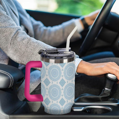 Leakproof Car Cup Vacuum Sealed With Lid For Office Crystal Clear Blue Water Ripple Print Drinkware Light Rose Red-style-5 - Colors D