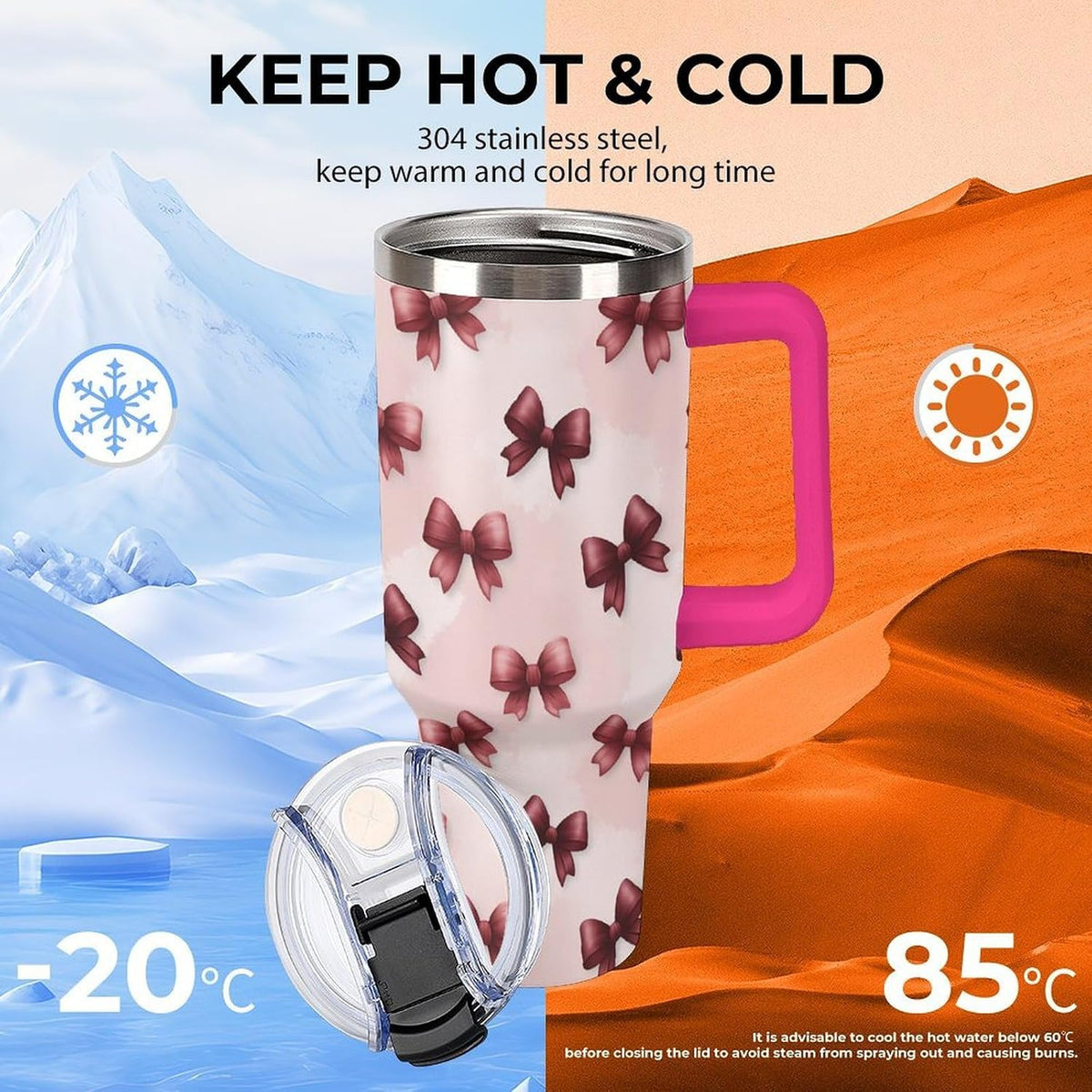 Leakproof Car Cup Vacuum Sealed With Lid For Office Crystal Clear Blue Water Ripple Print Drinkware Light Rose Red-style-5 - Colors D