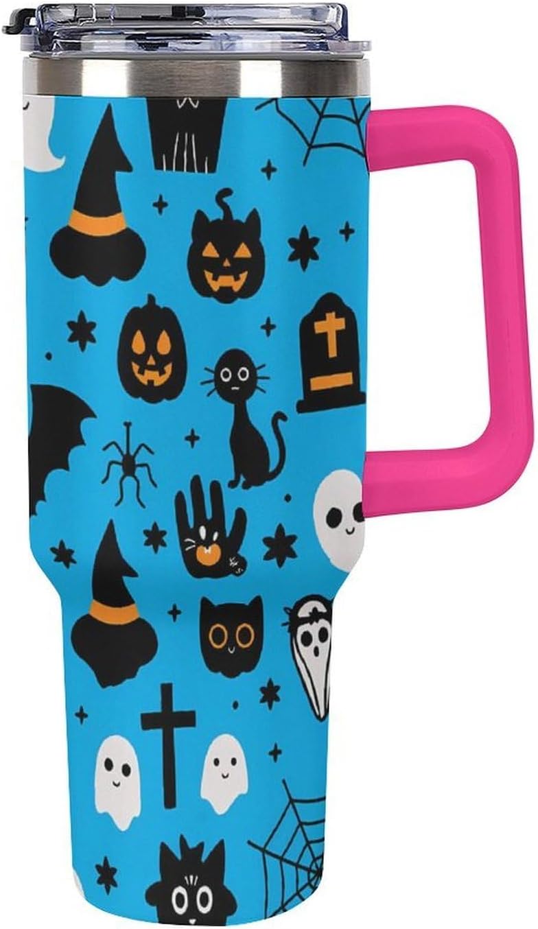Leakproof Car Cup Vacuum Sealed With Lid For Office Crystal Clear Blue Water Ripple Print Drinkware Light Rose Red-style-5 - Colors D
