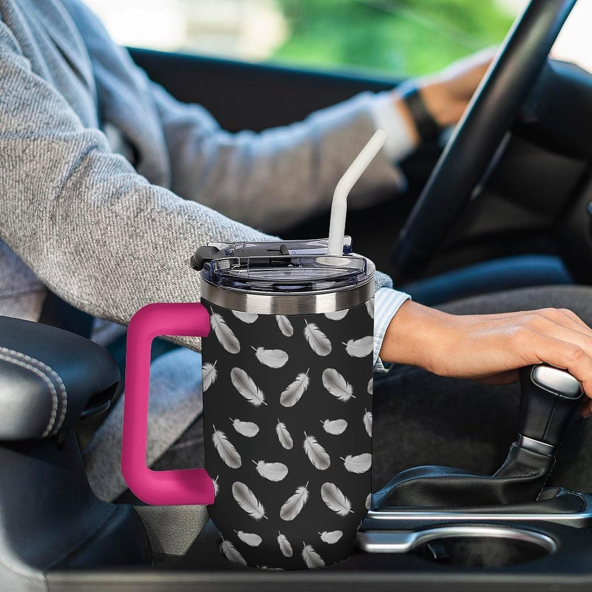 Leakproof Car Cup Vacuum Sealed With Lid For Office Crystal Clear Blue Water Ripple Print Drinkware Light Rose Red-style-5 - Colors D