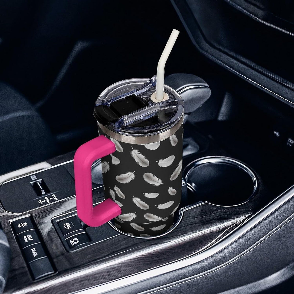 Leakproof Car Cup Vacuum Sealed With Lid For Office Crystal Clear Blue Water Ripple Print Drinkware Light Rose Red-style-5 - Colors D