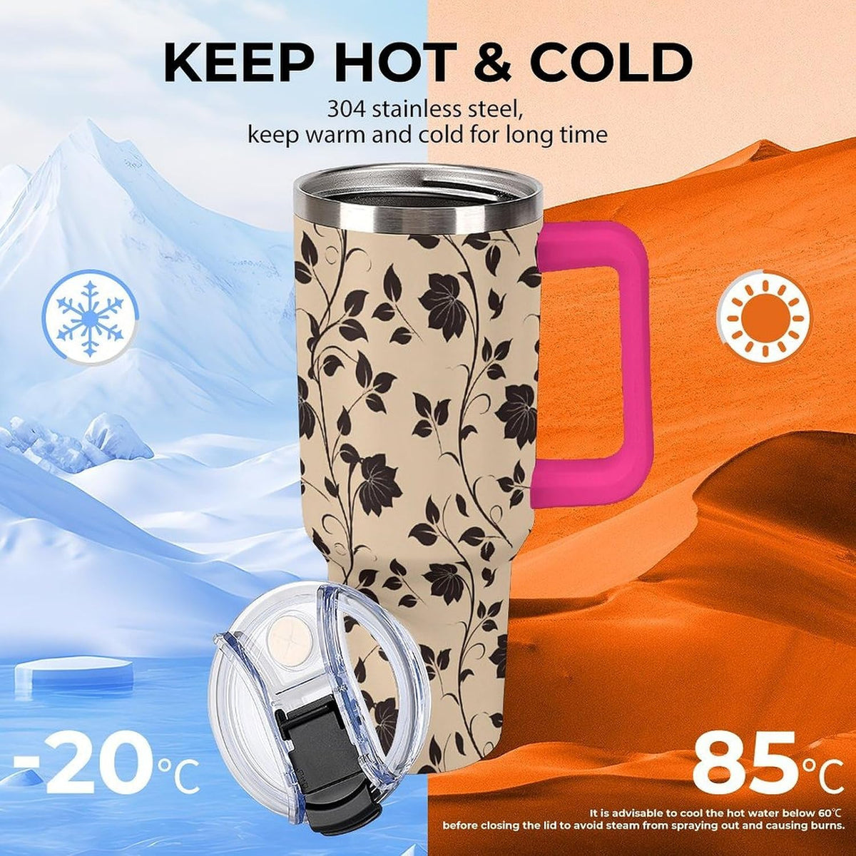 Leakproof Car Cup Vacuum Sealed With Lid For Office Crystal Clear Blue Water Ripple Print Drinkware Light Rose Red-style-5 - Colors D