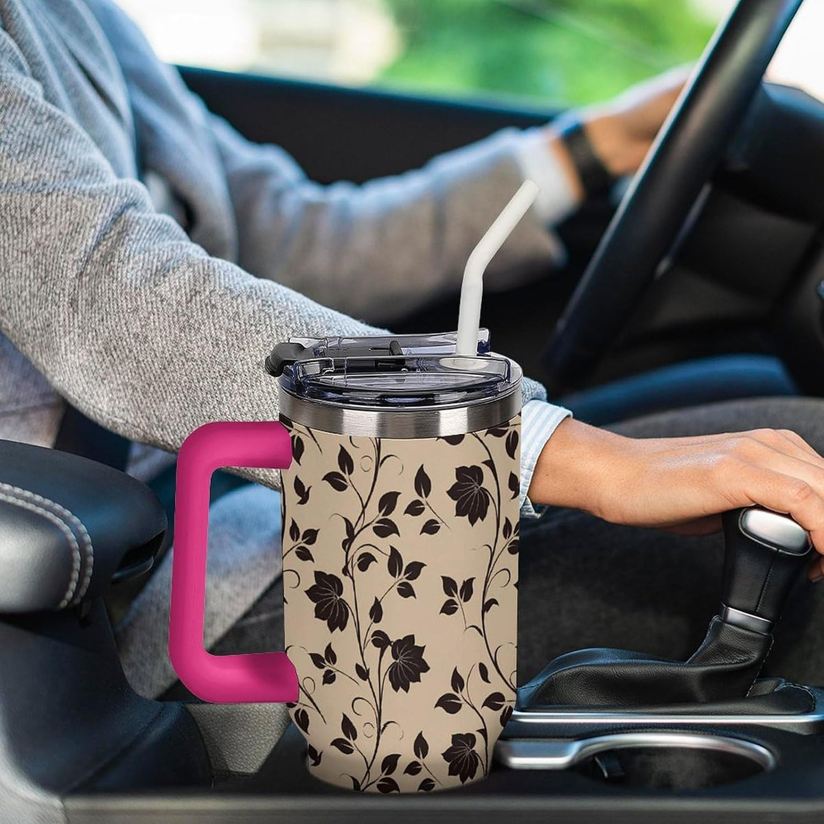 Leakproof Car Cup Vacuum Sealed With Lid For Office Crystal Clear Blue Water Ripple Print Drinkware Light Rose Red-style-5 - Colors D