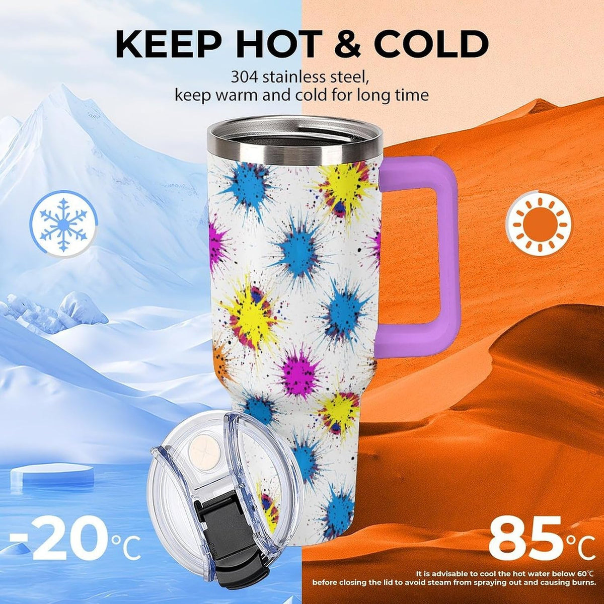 Leakproof Car Cup Vacuum Sealed With Lid For Office Crystal Clear Blue Water Ripple Print Drinkware Light Rose Red-style-5 - Colors D