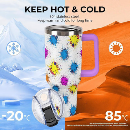 Leakproof Car Cup Vacuum Sealed With Lid For Office Crystal Clear Blue Water Ripple Print Drinkware Light Rose Red-style-5 - Colors D