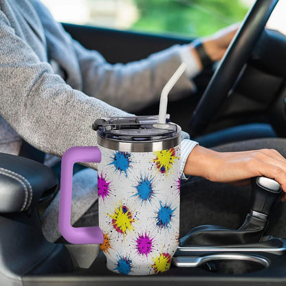 Leakproof Car Cup Vacuum Sealed With Lid For Office Crystal Clear Blue Water Ripple Print Drinkware Light Rose Red-style-5 - Colors D