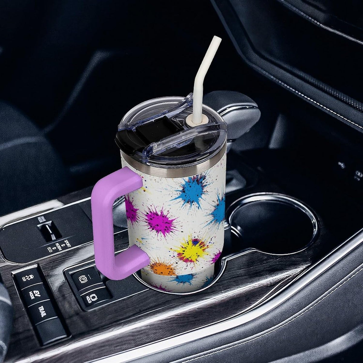 Leakproof Car Cup Vacuum Sealed With Lid For Office Crystal Clear Blue Water Ripple Print Drinkware Light Rose Red-style-5 - Colors D