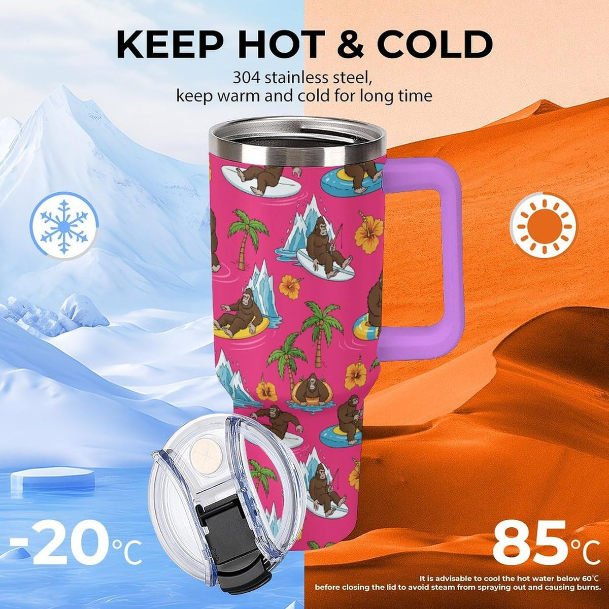 Leakproof Car Cup Vacuum Sealed With Lid For Office Crystal Clear Blue Water Ripple Print Drinkware Light Rose Red-style-5 - Colors D