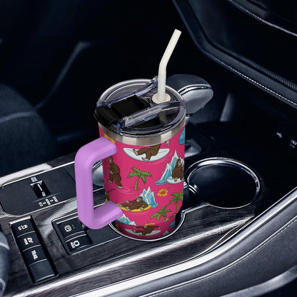 Leakproof Car Cup Vacuum Sealed With Lid For Office Crystal Clear Blue Water Ripple Print Drinkware Light Rose Red-style-5 - Colors D
