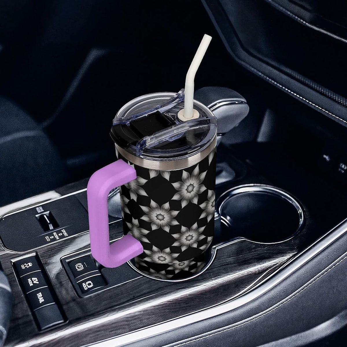 Leakproof Car Cup Vacuum Sealed With Lid For Office Crystal Clear Blue Water Ripple Print Drinkware Light Rose Red-style-5 - Colors D