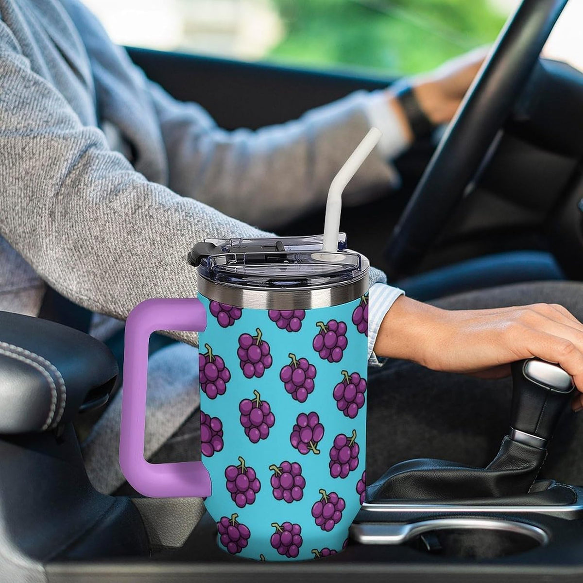 Leakproof Car Cup Vacuum Sealed With Lid For Office Crystal Clear Blue Water Ripple Print Drinkware Light Rose Red-style-5 - Colors D
