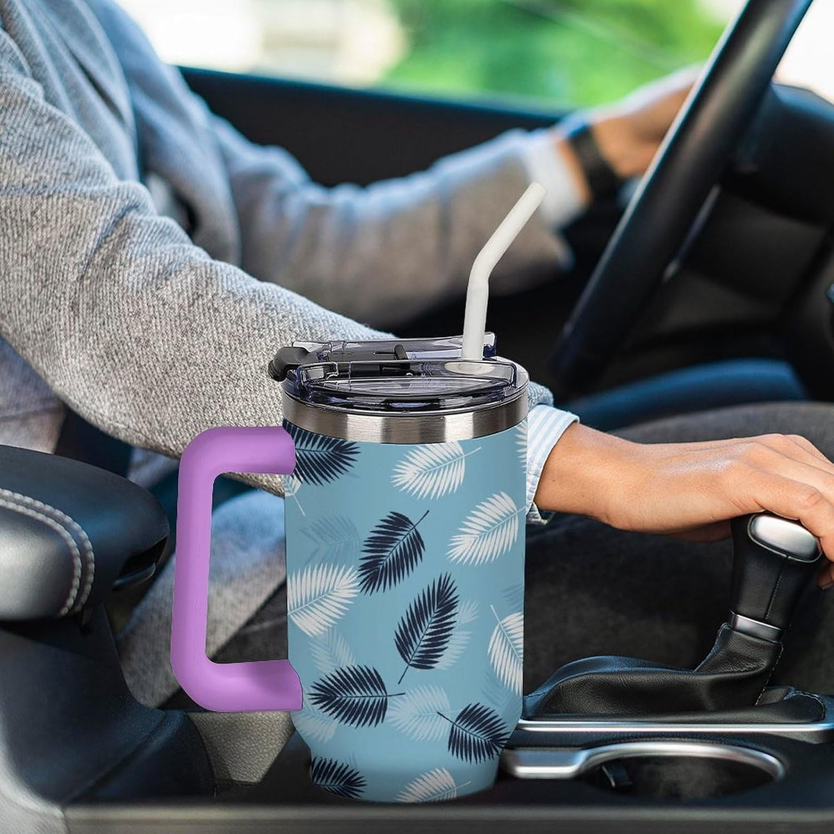 Leakproof Car Cup Vacuum Sealed With Lid For Office Crystal Clear Blue Water Ripple Print Drinkware Light Rose Red-style-5 - Colors D