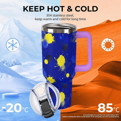 Leakproof Car Cup Vacuum Sealed With Lid For Office Crystal Clear Blue Water Ripple Print Drinkware Light Rose Red-style-5 - Colors D