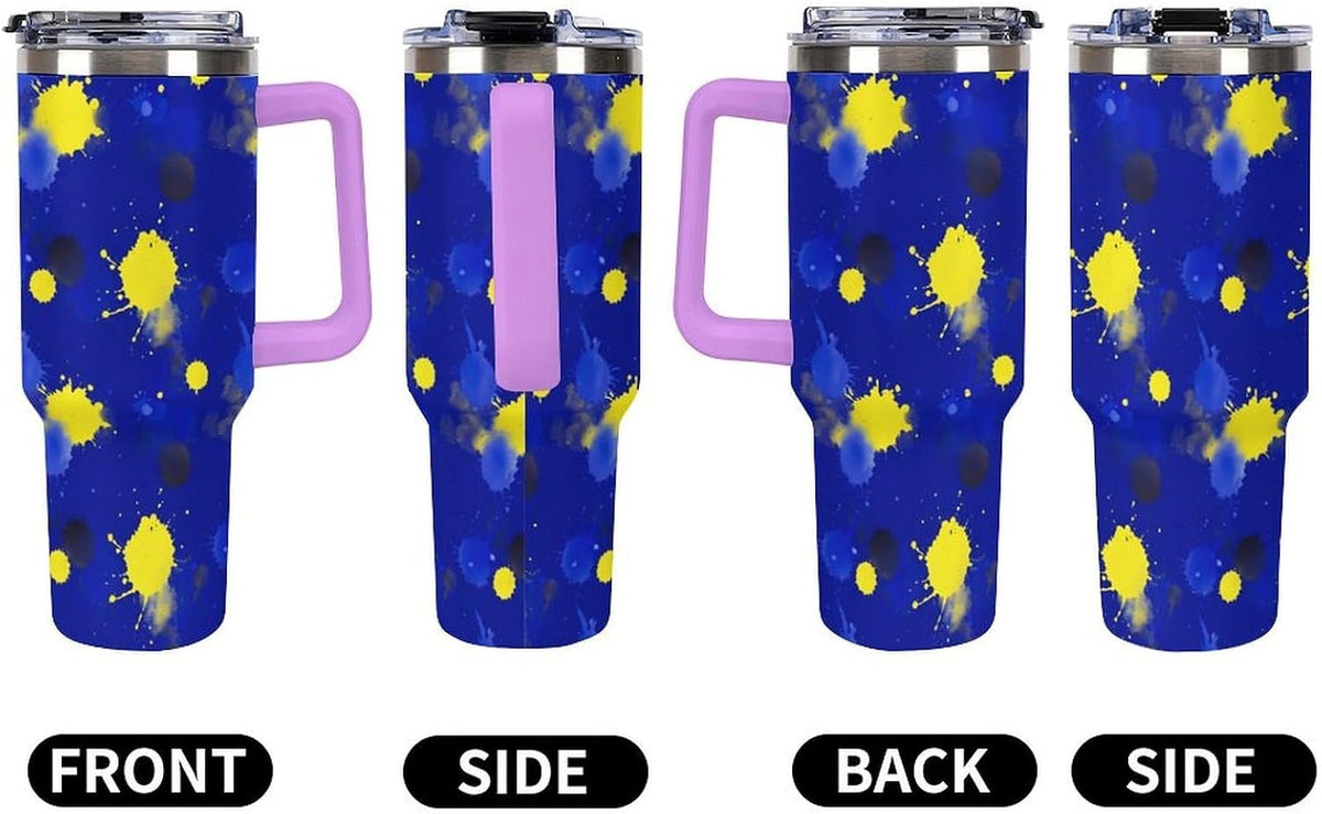 Leakproof Car Cup Vacuum Sealed With Lid For Office Crystal Clear Blue Water Ripple Print Drinkware Light Rose Red-style-5 - Colors D