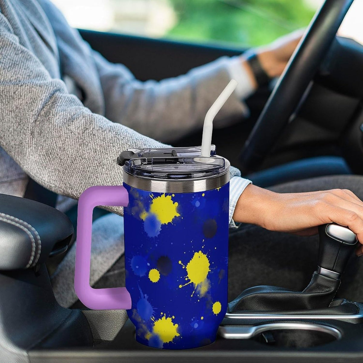 Leakproof Car Cup Vacuum Sealed With Lid For Office Crystal Clear Blue Water Ripple Print Drinkware Light Rose Red-style-5 - Colors D