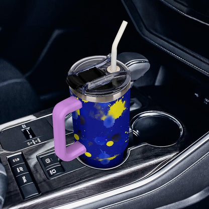 Leakproof Car Cup Vacuum Sealed With Lid For Office Crystal Clear Blue Water Ripple Print Drinkware Light Rose Red-style-5 - Colors D