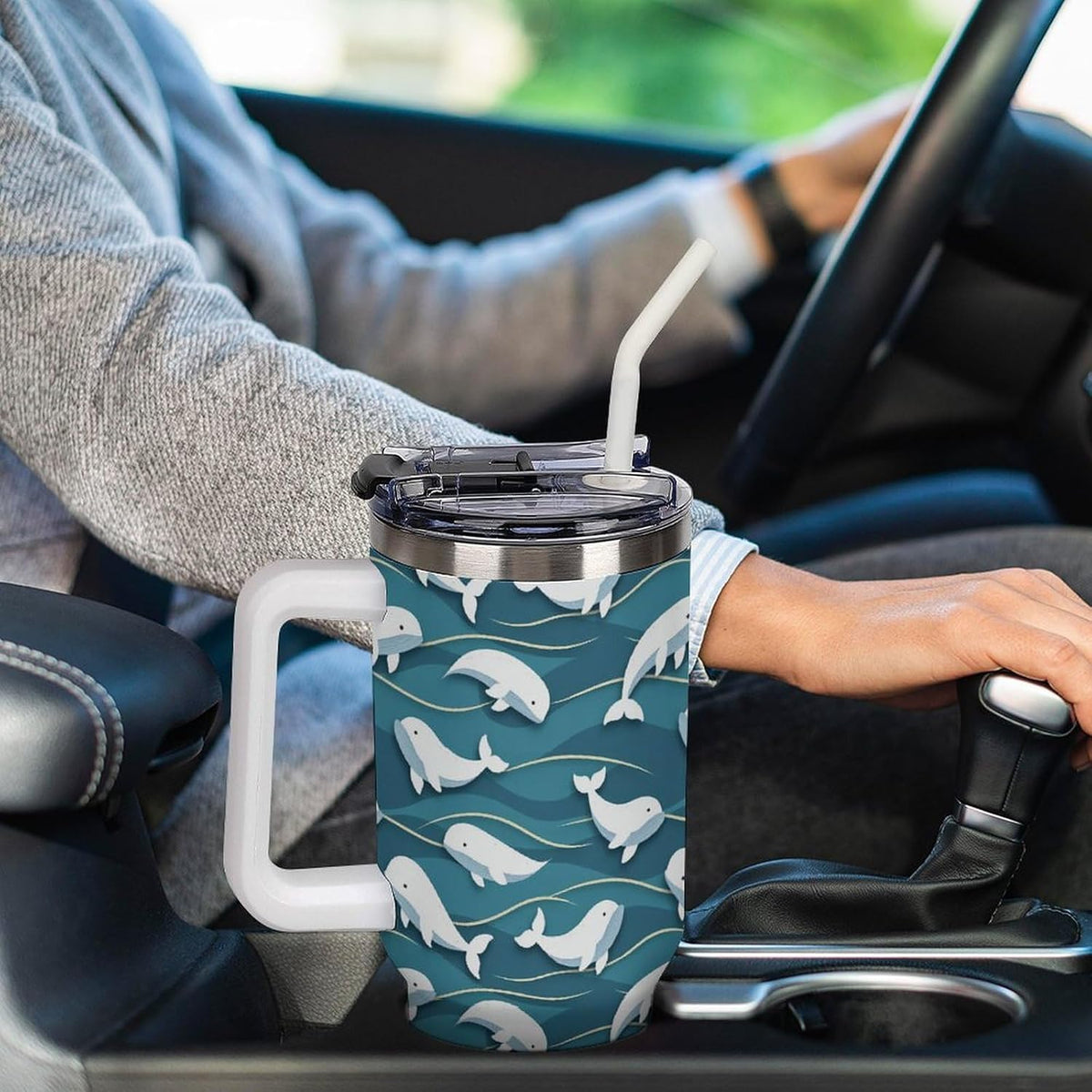 Leakproof Car Cup Vacuum Sealed With Lid For Office Crystal Clear Blue Water Ripple Print Drinkware Light Rose Red-style-5 - Colors D