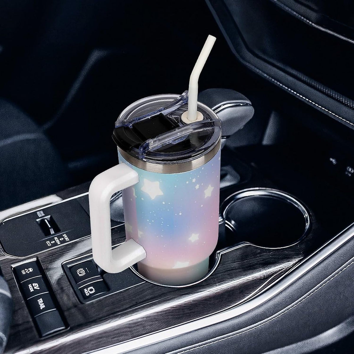 Leakproof Car Cup Vacuum Sealed With Lid For Office Crystal Clear Blue Water Ripple Print Drinkware Light Rose Red-style-5 - Colors D