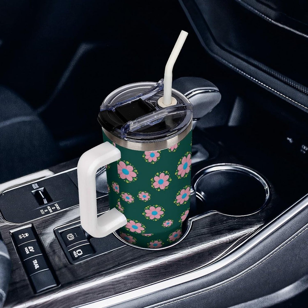 Leakproof Car Cup Vacuum Sealed With Lid For Office Crystal Clear Blue Water Ripple Print Drinkware Light Rose Red-style-5 - Colors D