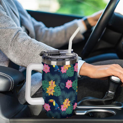 Leakproof Car Cup Vacuum Sealed With Lid For Office Crystal Clear Blue Water Ripple Print Drinkware Light Rose Red-style-5 - Colors D