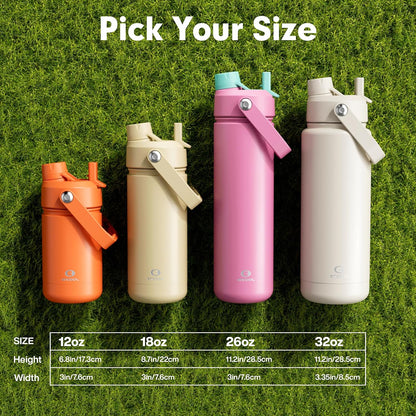 Insulated Water Bottle with Straw Stainless Steel Water Bottle, Leak-Proof, BPA-Free, Double Wall Vacuum Keeps Cold for 24 Hours for Sports, Travel, School (26 oz, Cotton Candy) - Colors C