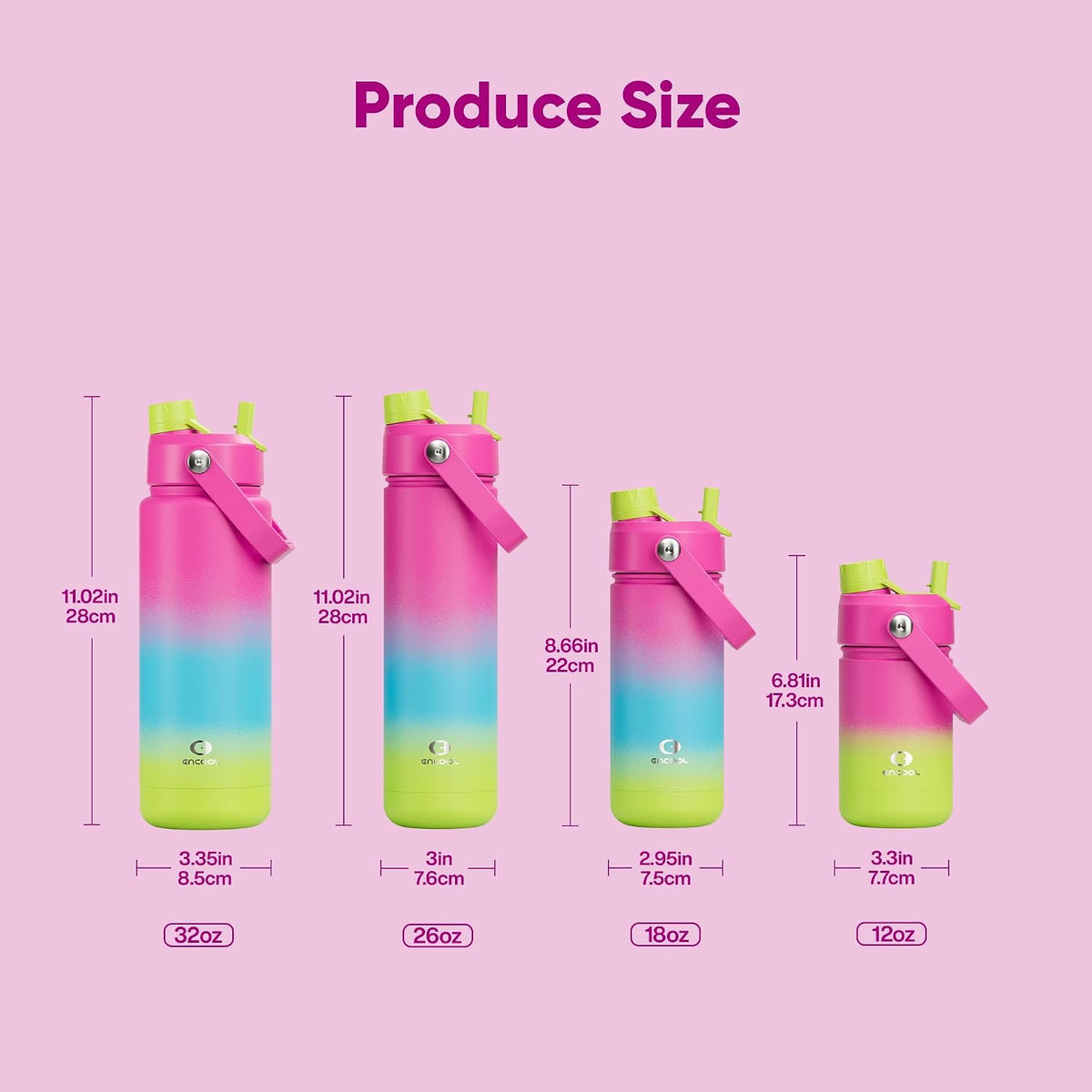 Insulated Water Bottle with Straw Stainless Steel Water Bottle, Leak-Proof, BPA-Free, Double Wall Vacuum Keeps Cold for 24 Hours for Sports, Travel, School (26 oz, Cotton Candy) - Colors C