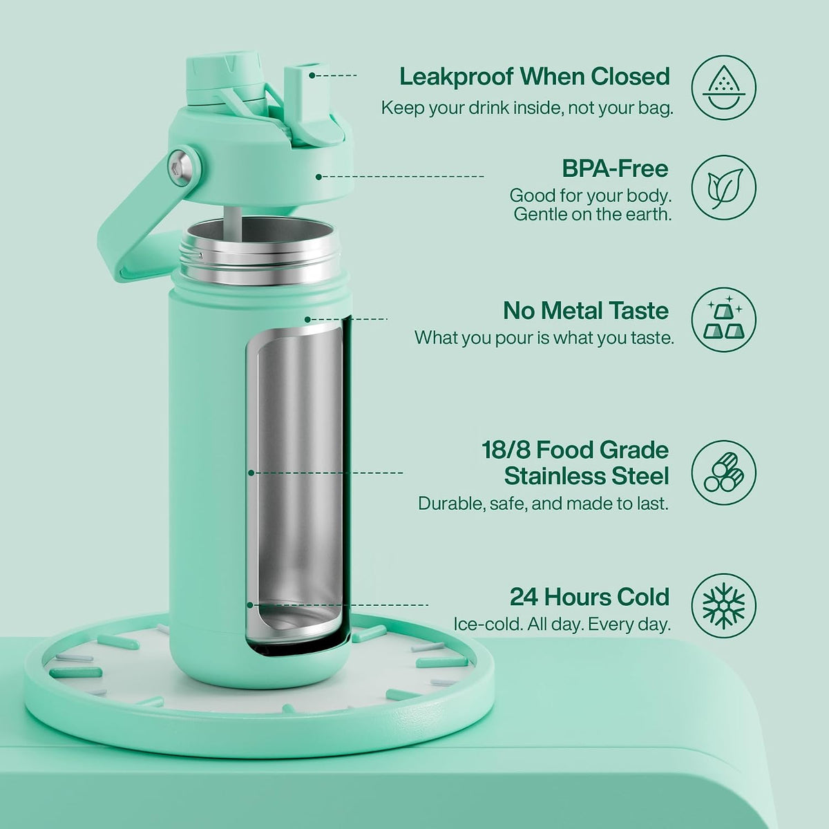 Insulated Water Bottle with Straw Stainless Steel Water Bottle, Leak-Proof, BPA-Free, Double Wall Vacuum Keeps Cold for 24 Hours for Sports, Travel, School (26 oz, Cotton Candy) - Colors C
