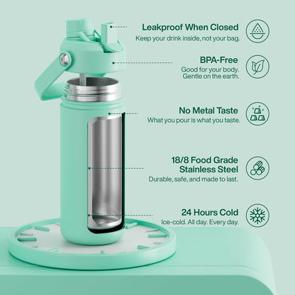 Insulated Water Bottle with Straw Stainless Steel Water Bottle, Leak-Proof, BPA-Free, Double Wall Vacuum Keeps Cold for 24 Hours for Sports, Travel, School (26 oz, Cotton Candy) - Colors C