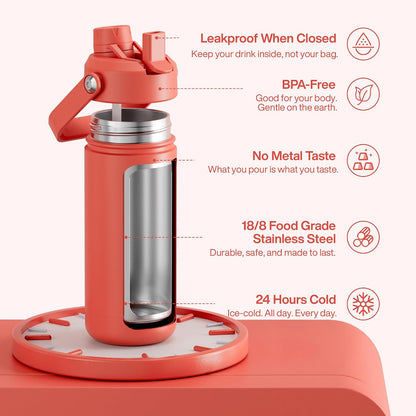 Insulated Water Bottle with Straw Stainless Steel Water Bottle, Leak-Proof, BPA-Free, Double Wall Vacuum Keeps Cold for 24 Hours for Sports, Travel, School (26 oz, Cotton Candy) - Colors C