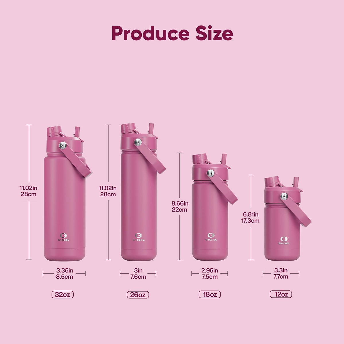 Insulated Water Bottle with Straw Stainless Steel Water Bottle, Leak-Proof, BPA-Free, Double Wall Vacuum Keeps Cold for 24 Hours for Sports, Travel, School (26 oz, Cotton Candy) - Colors C