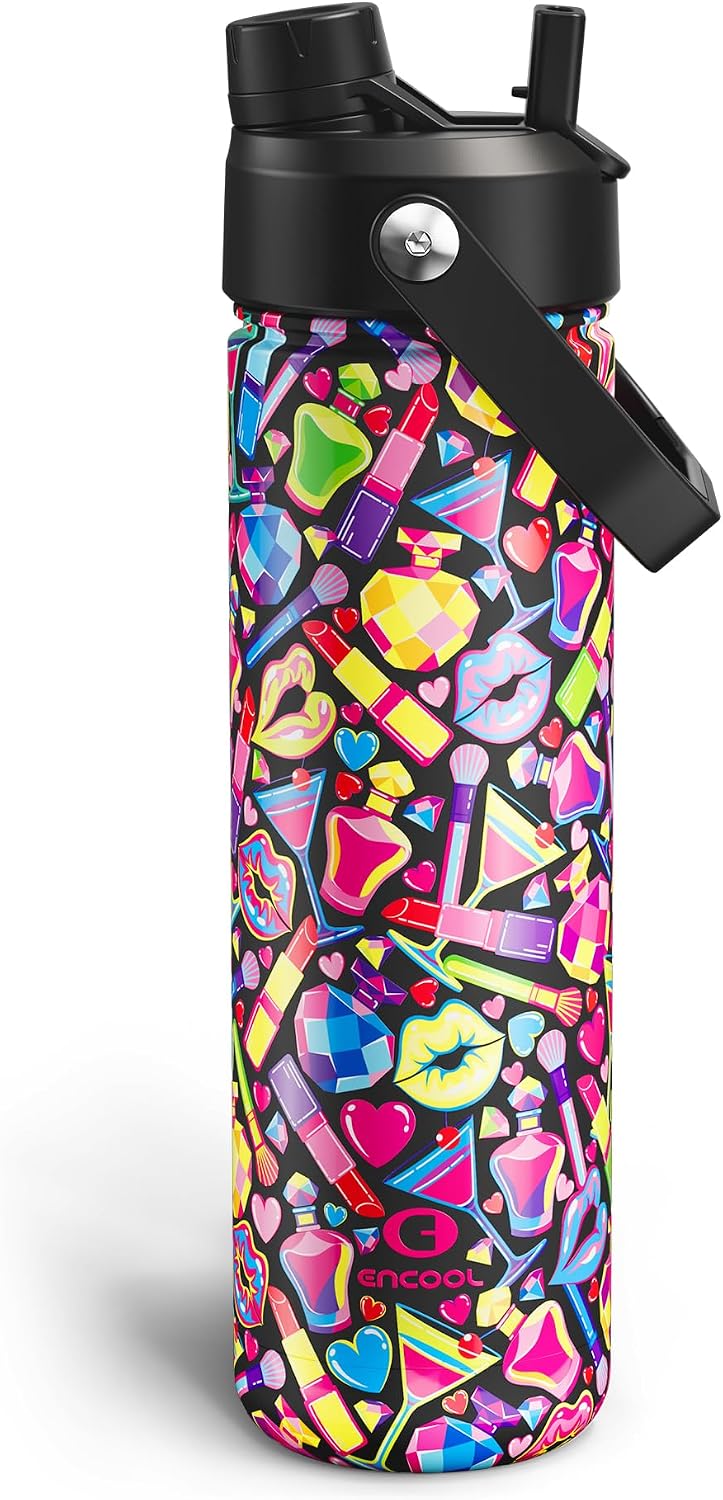 Insulated Water Bottle with Straw Stainless Steel Water Bottle, Leak-Proof, BPA-Free, Double Wall Vacuum Keeps Cold for 24 Hours for Sports, Travel, School (26 oz, Cotton Candy) - Colors C