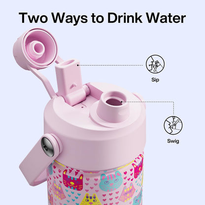 Insulated Water Bottle with Straw Stainless Steel Water Bottle, Leak-Proof, BPA-Free, Double Wall Vacuum Keeps Cold for 24 Hours for Sports, Travel, School (26 oz, Cotton Candy) - Colors C