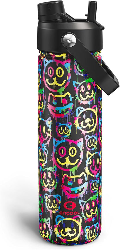 Insulated Water Bottle with Straw Stainless Steel Water Bottle, Leak-Proof, BPA-Free, Double Wall Vacuum Keeps Cold for 24 Hours for Sports, Travel, School (26 oz, Cotton Candy) - Colors C