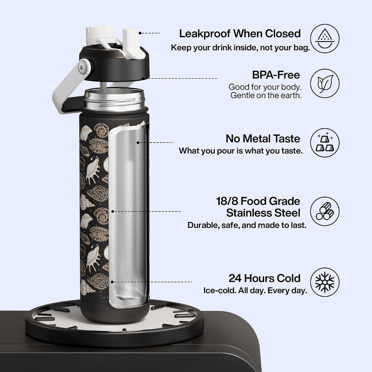 Insulated Water Bottle with Straw Stainless Steel Water Bottle, Leak-Proof, BPA-Free, Double Wall Vacuum Keeps Cold for 24 Hours for Sports, Travel, School (26 oz, Cotton Candy) - Colors C