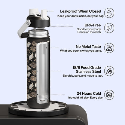Insulated Water Bottle with Straw Stainless Steel Water Bottle, Leak-Proof, BPA-Free, Double Wall Vacuum Keeps Cold for 24 Hours for Sports, Travel, School (26 oz, Cotton Candy) - Colors C