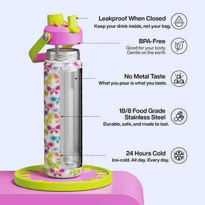 Insulated Water Bottle with Straw Stainless Steel Water Bottle, Leak-Proof, BPA-Free, Double Wall Vacuum Keeps Cold for 24 Hours for Sports, Travel, School (26 oz, Cotton Candy) - Colors C