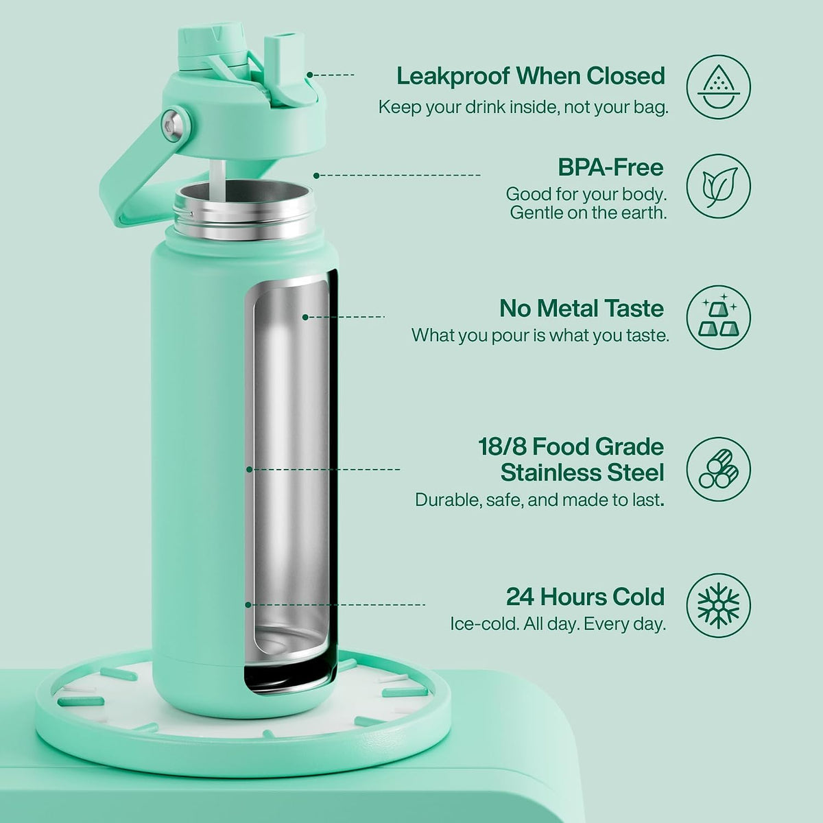 Insulated Water Bottle with Straw Stainless Steel Water Bottle, Leak-Proof, BPA-Free, Double Wall Vacuum Keeps Cold for 24 Hours for Sports, Travel, School (26 oz, Cotton Candy) - Colors C