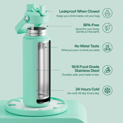 Insulated Water Bottle with Straw Stainless Steel Water Bottle, Leak-Proof, BPA-Free, Double Wall Vacuum Keeps Cold for 24 Hours for Sports, Travel, School (26 oz, Cotton Candy) - Colors C