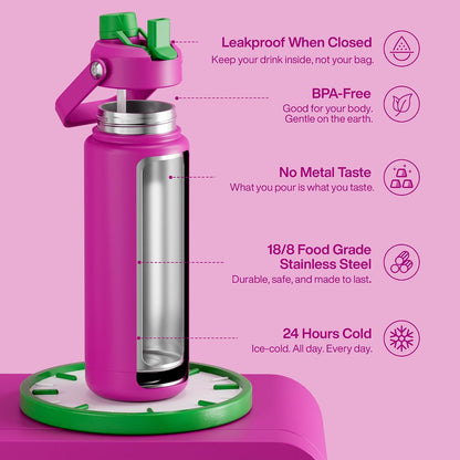 Insulated Water Bottle with Straw Stainless Steel Water Bottle, Leak-Proof, BPA-Free, Double Wall Vacuum Keeps Cold for 24 Hours for Sports, Travel, School (26 oz, Cotton Candy) - Colors C
