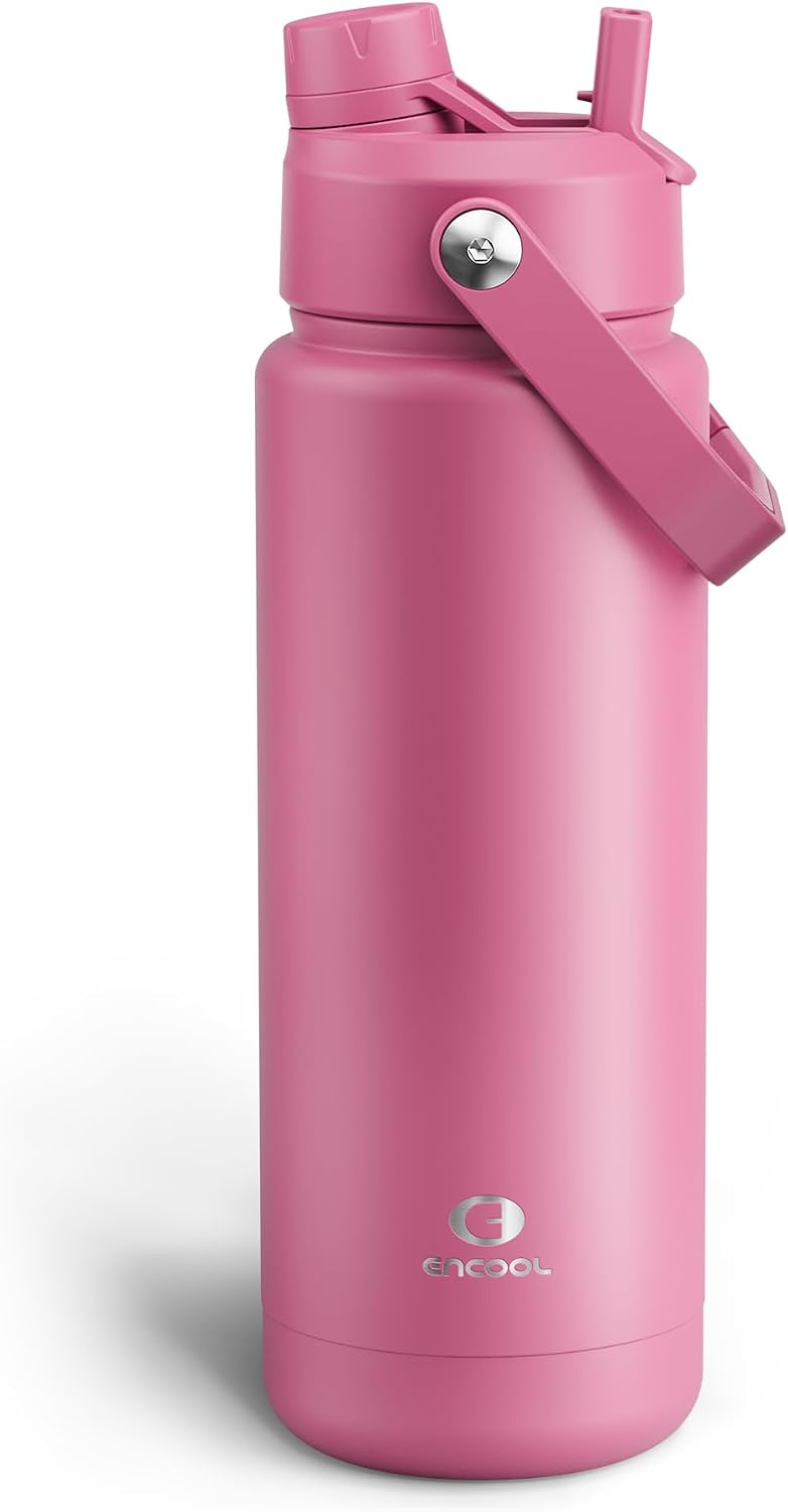 Insulated Water Bottle with Straw Stainless Steel Water Bottle, Leak-Proof, BPA-Free, Double Wall Vacuum Keeps Cold for 24 Hours for Sports, Travel, School (26 oz, Cotton Candy) - Colors C