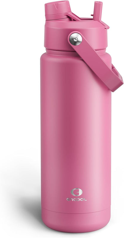 Insulated Water Bottle with Straw Stainless Steel Water Bottle, Leak-Proof, BPA-Free, Double Wall Vacuum Keeps Cold for 24 Hours for Sports, Travel, School (26 oz, Cotton Candy) - Colors C