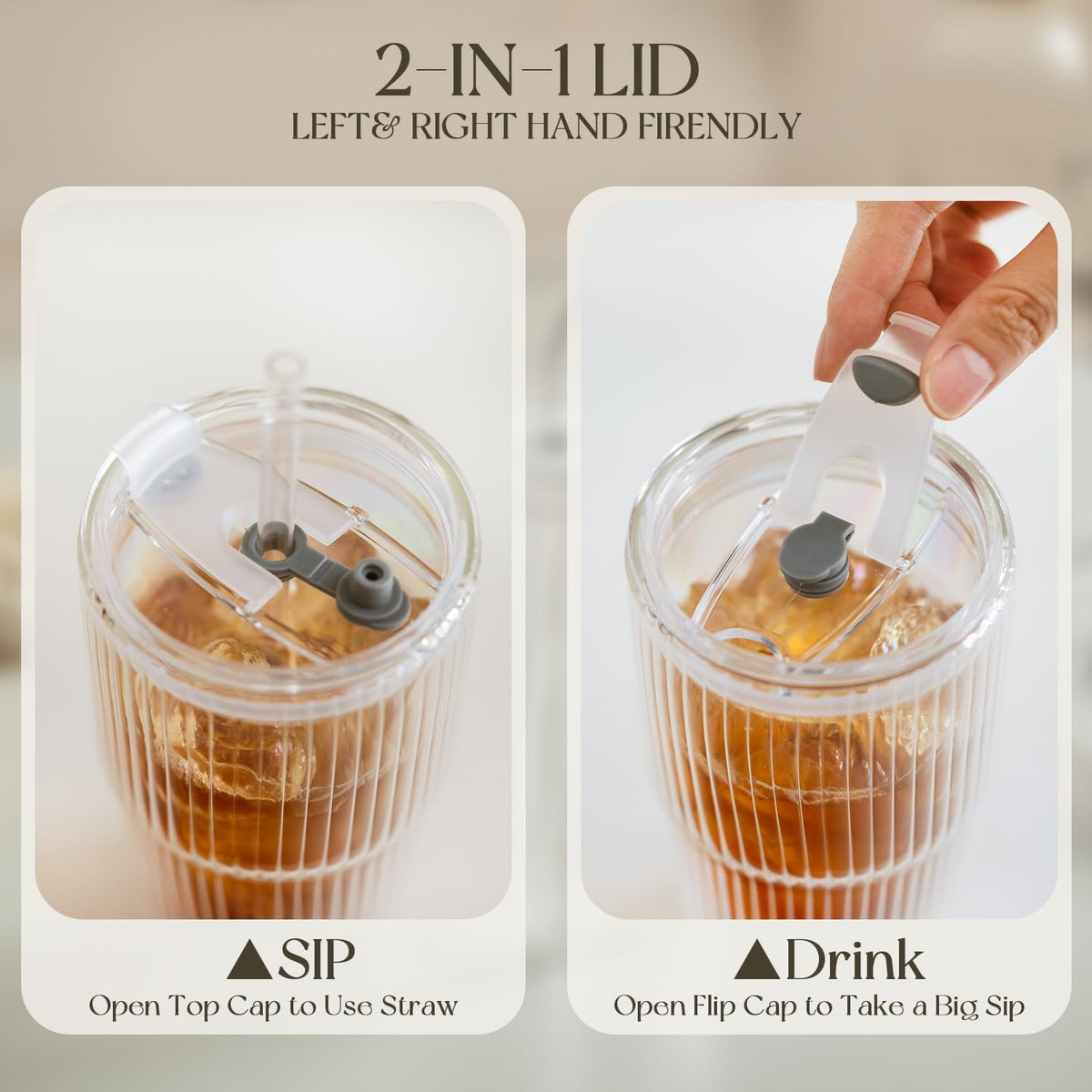 Double Wall Glass Tumbler,16oz Coffee Cups with Lids and Straws