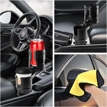 2 in 1 Car Cup Holder Expander, Multifunctional Expandable Car Cup with 360° Rotating Cup Holder Adapter Extender for Car with Adjustable Base Cup Holder Organizer for Large Water Cups and Drinks